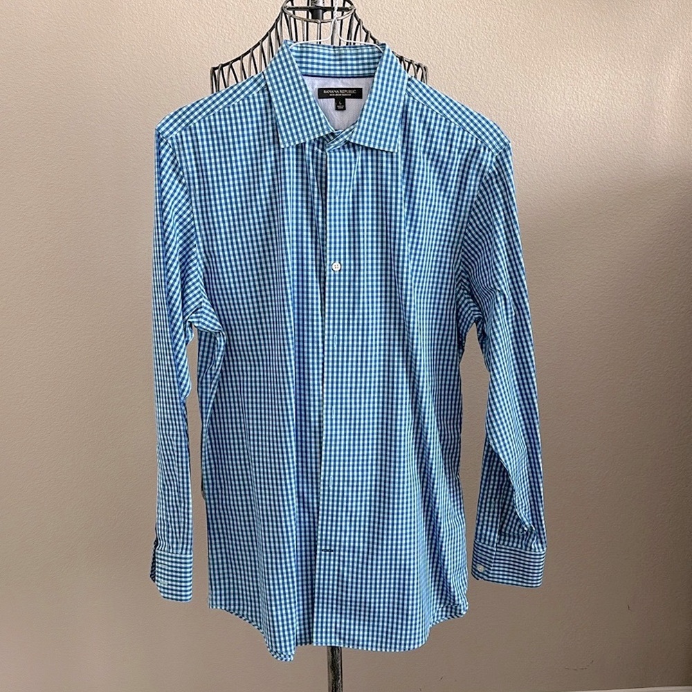 Banana Republic | Aqua Gingham Button Down - Picture 1 of 5